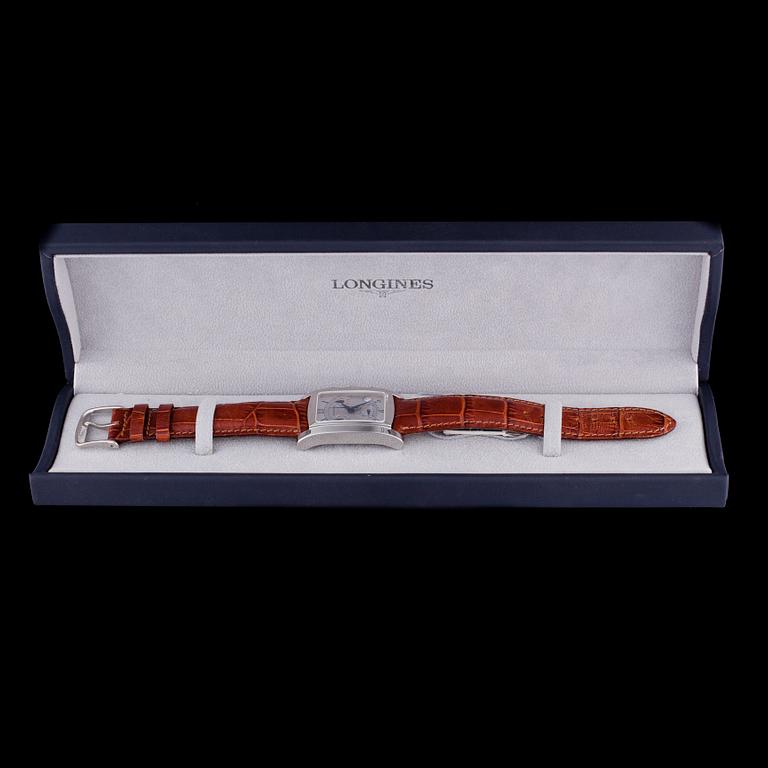 ARMBANDSUR, herr, Longines Dolce Vita, stål, original läderarmband, etui, garanti samt manual.