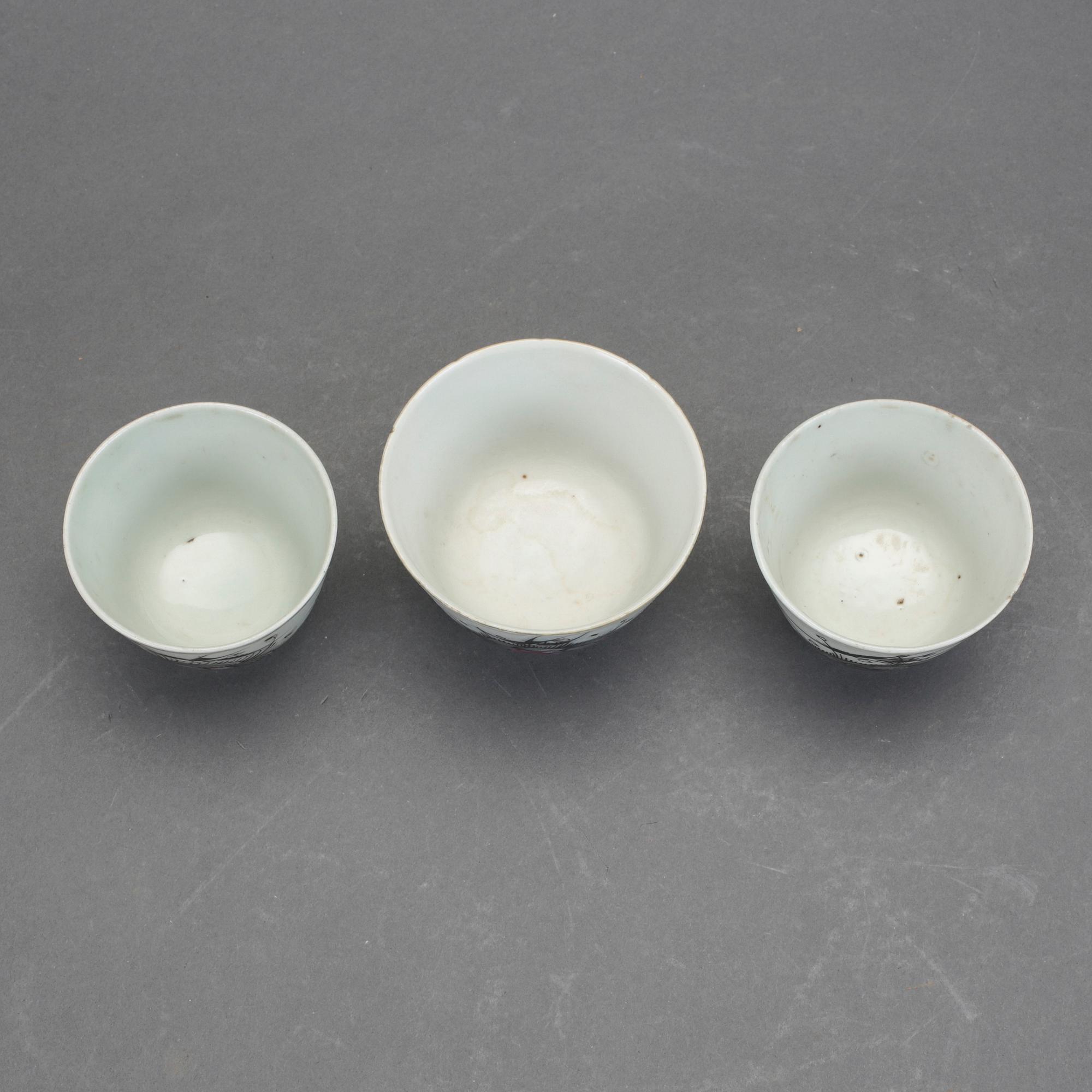 KOPPAR, 3 st, porslin, Kina, 1800/1900-tal.