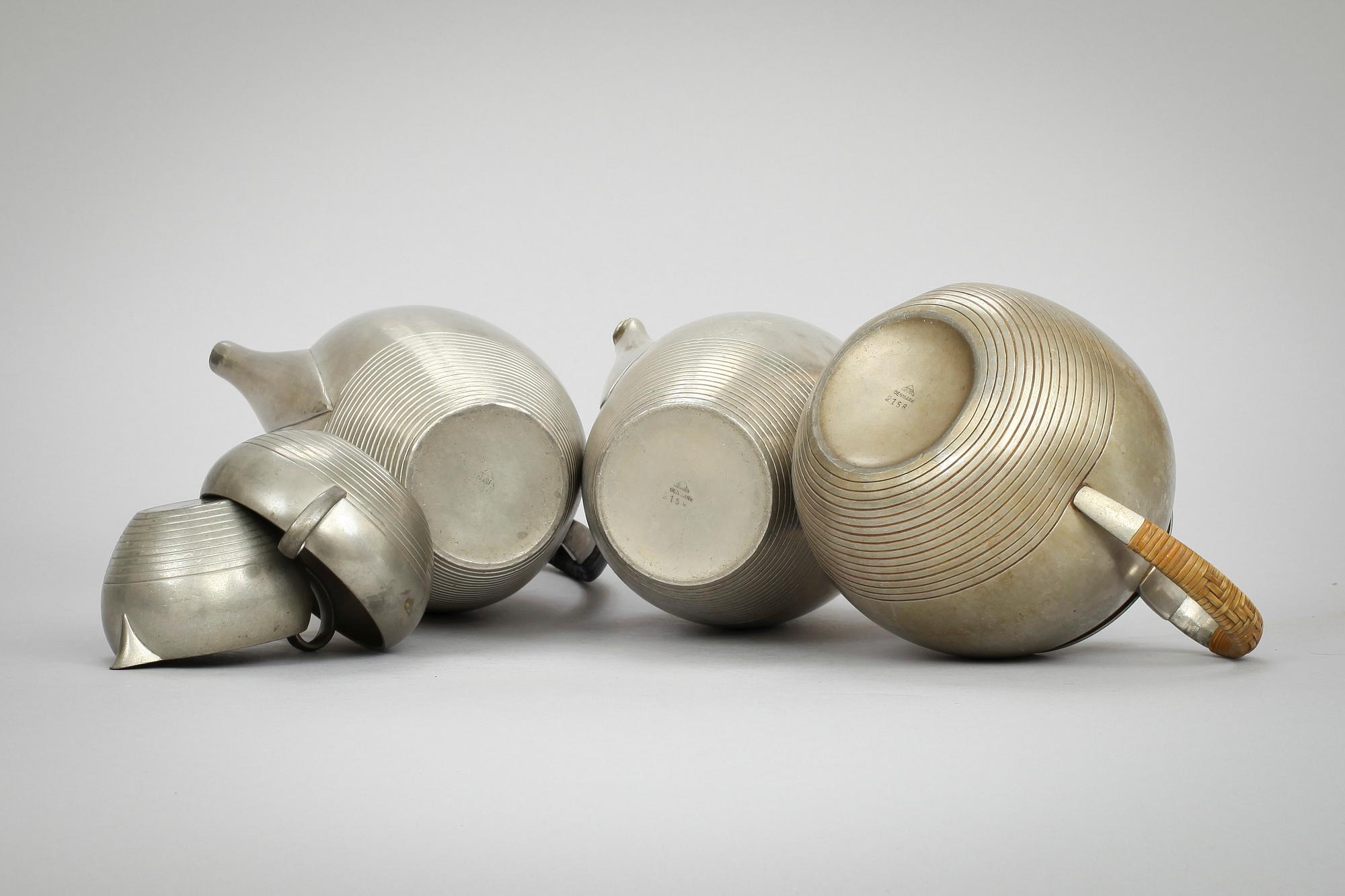 KAFFE och TESERVIS, 5 delar, tenn, just Andersen, Danmark.