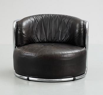 A Geoffrey Harcourt chromed steel and black leather easy chair, Artifort, Holland 1970's.