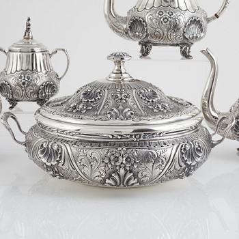 Coffee and tea set, 5 pieces, sterling silver, 1900s, ATN, Bogota, Colombia.