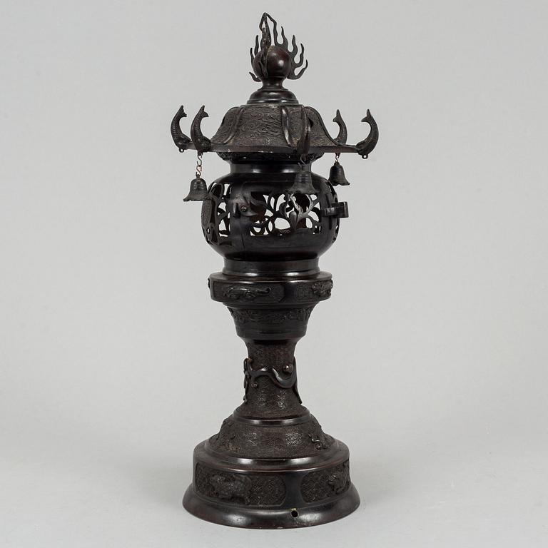A 20th century Japanese bronze light holder pagoda.