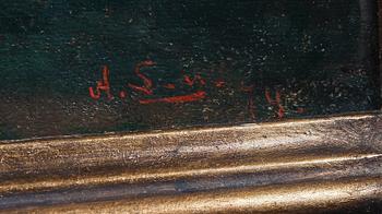 AXEL LINDMAN, olja på pannå. Sign o dat 74.