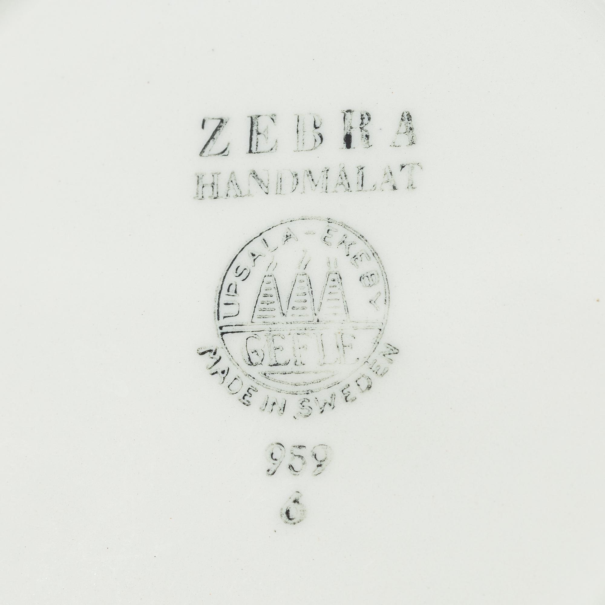 Eugen Trost, tea cups with saucers, 7 pieces, stoneware, "Zebra", Gefle, 1950s.