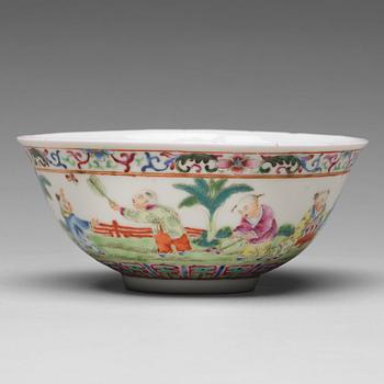 864. A Chinese famille rose 'boys' bowl, presumably Republic, with Xuantongs mark.