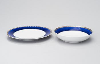 SIGVARD BERNADOTTE, 43 piece, porcelain tableware, "Christineholm"/"Marianne Royal Blue" Millenium 2000.