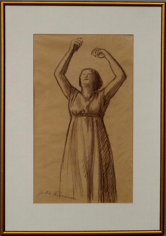 JUHO RISSANEN, teckning, krita, sign.