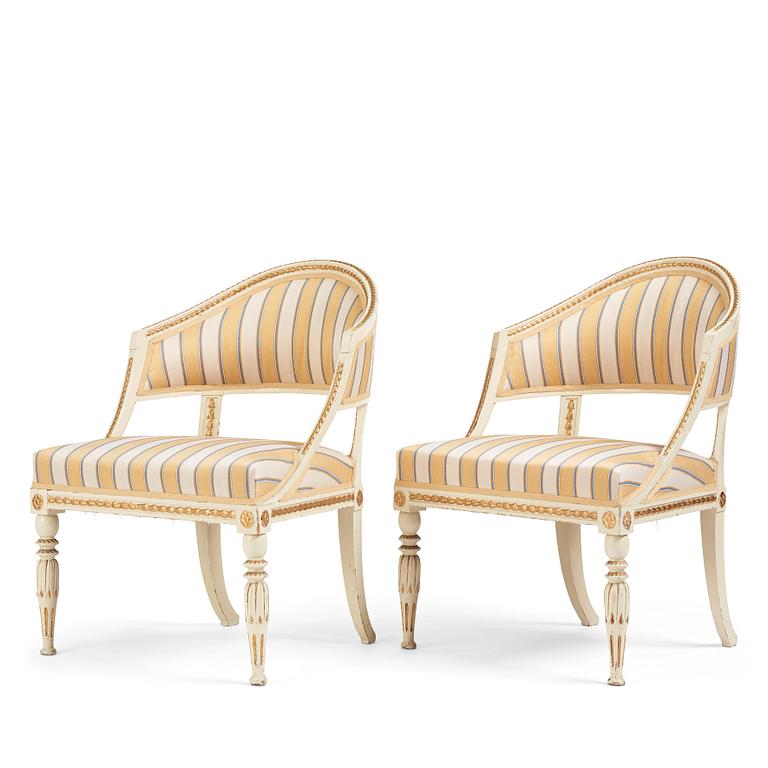 A pair of late gustavian armchairs, late 18th century.