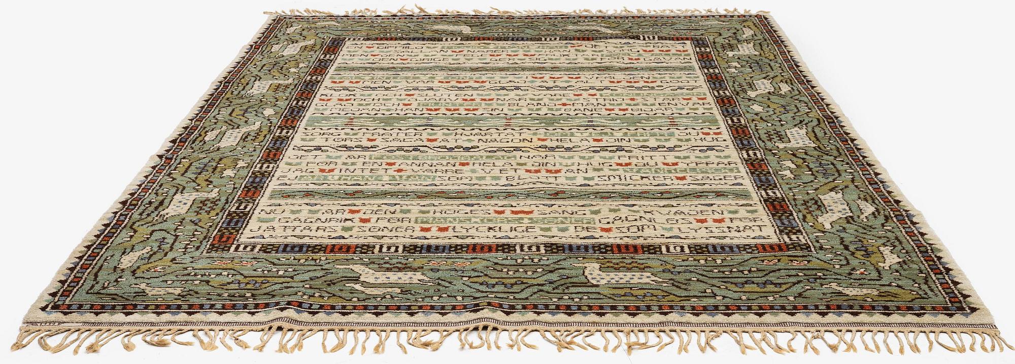 Märta Måås-Fjetterström, matta, "Ordspråksmattan" (Havamal), flossa, ca 341 x 223 cm, signerad AB MMF.