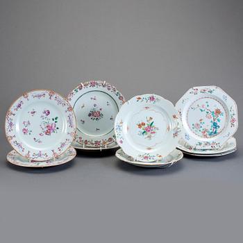 TALLRIKAR, 9 st, kompaniporslin, Kina, Qianlong (1736-95).