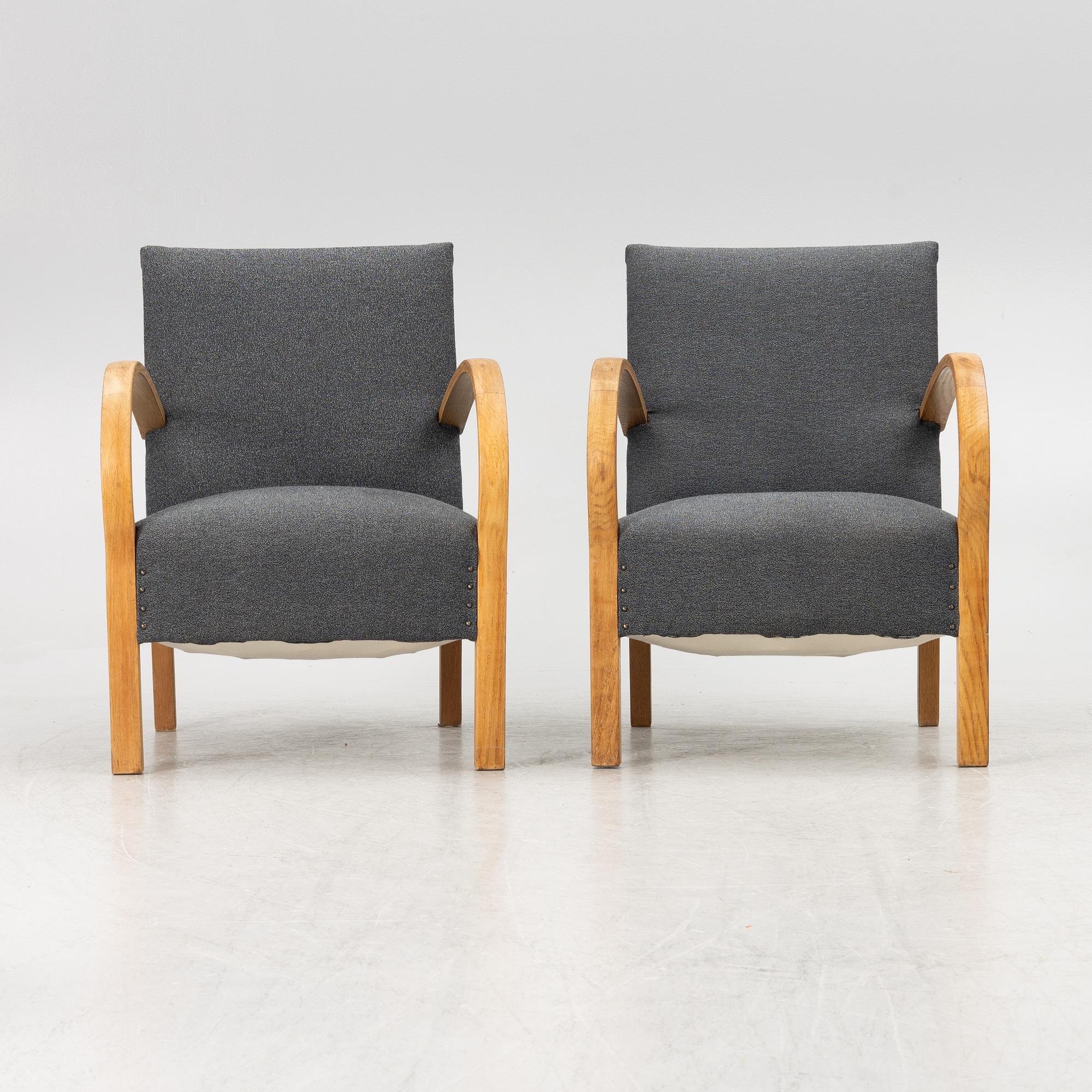 A pair of Swedish Modern armchairs, 1940's.