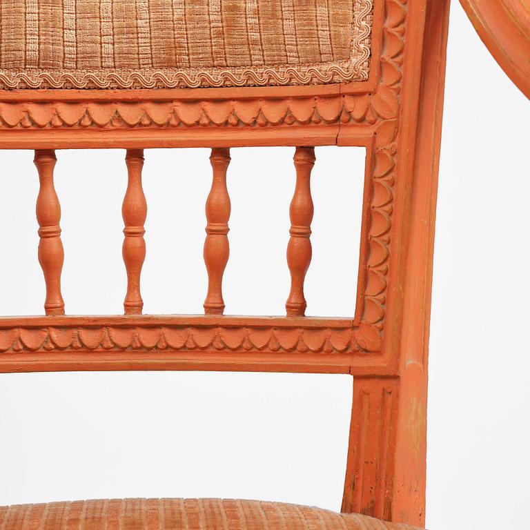 A pair of Gustavian armchairs by J E Höglander (1777-1813).