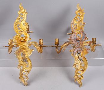VÄGGAPPLIQUER ett par, nyrokoko, gulmetall, 1800-tal.