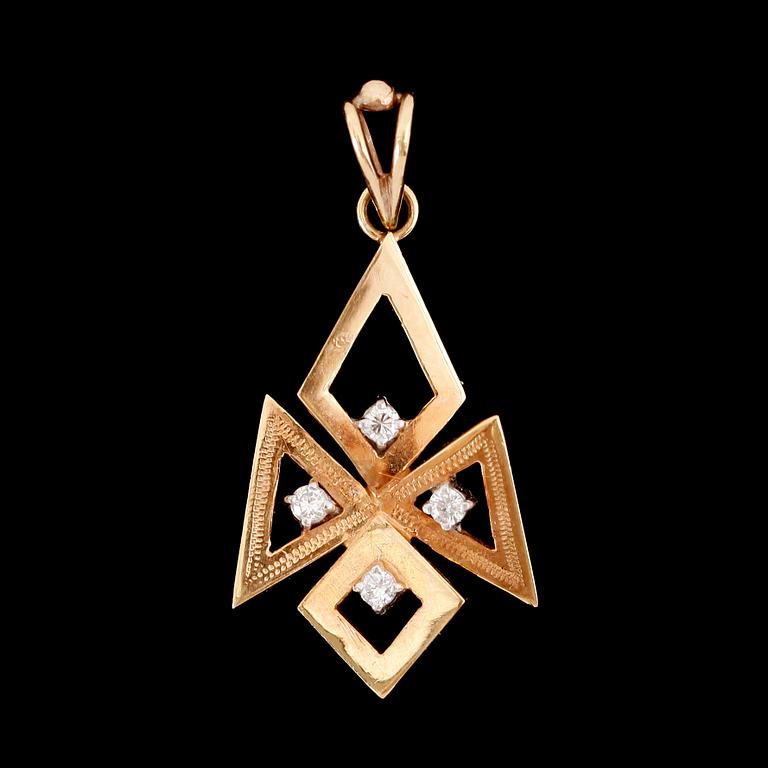 HÄNGE, 18 k, guld, med 4 briljantslipade diamanter ca 0.08 ct.