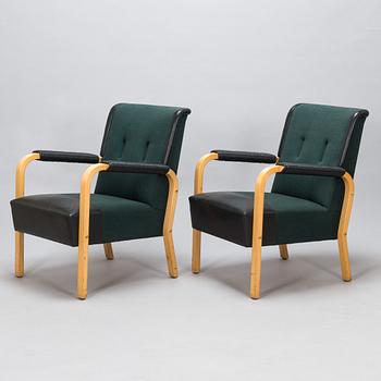 Alvar Aalto, fåtöljer ett par, modell 47, O.Y. Huonekalu- ja Rakennustyötehdas A.B. 1900-talets mitt.
