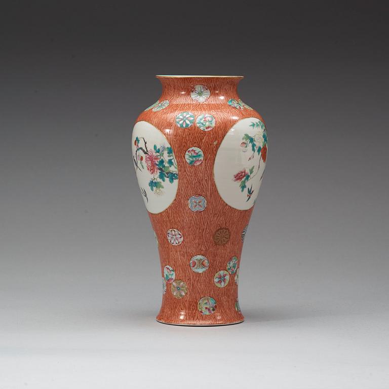 A famille rose vase , Qing dynasty, 19th century with Qianlong sealmark in red.