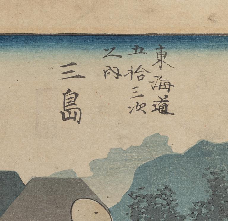 Ando Hiroshige, after, two woodblock prints, 19th/20th century.