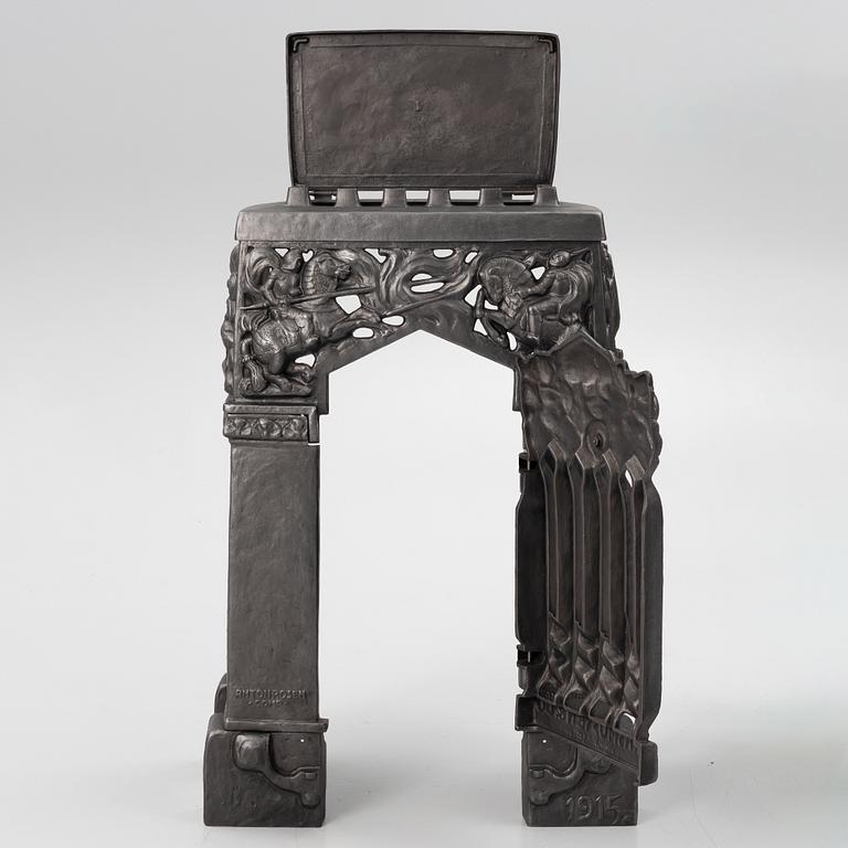 Fireplace front, cast iron, Art Nouveau, after Hans W Larsen, late 20th century.