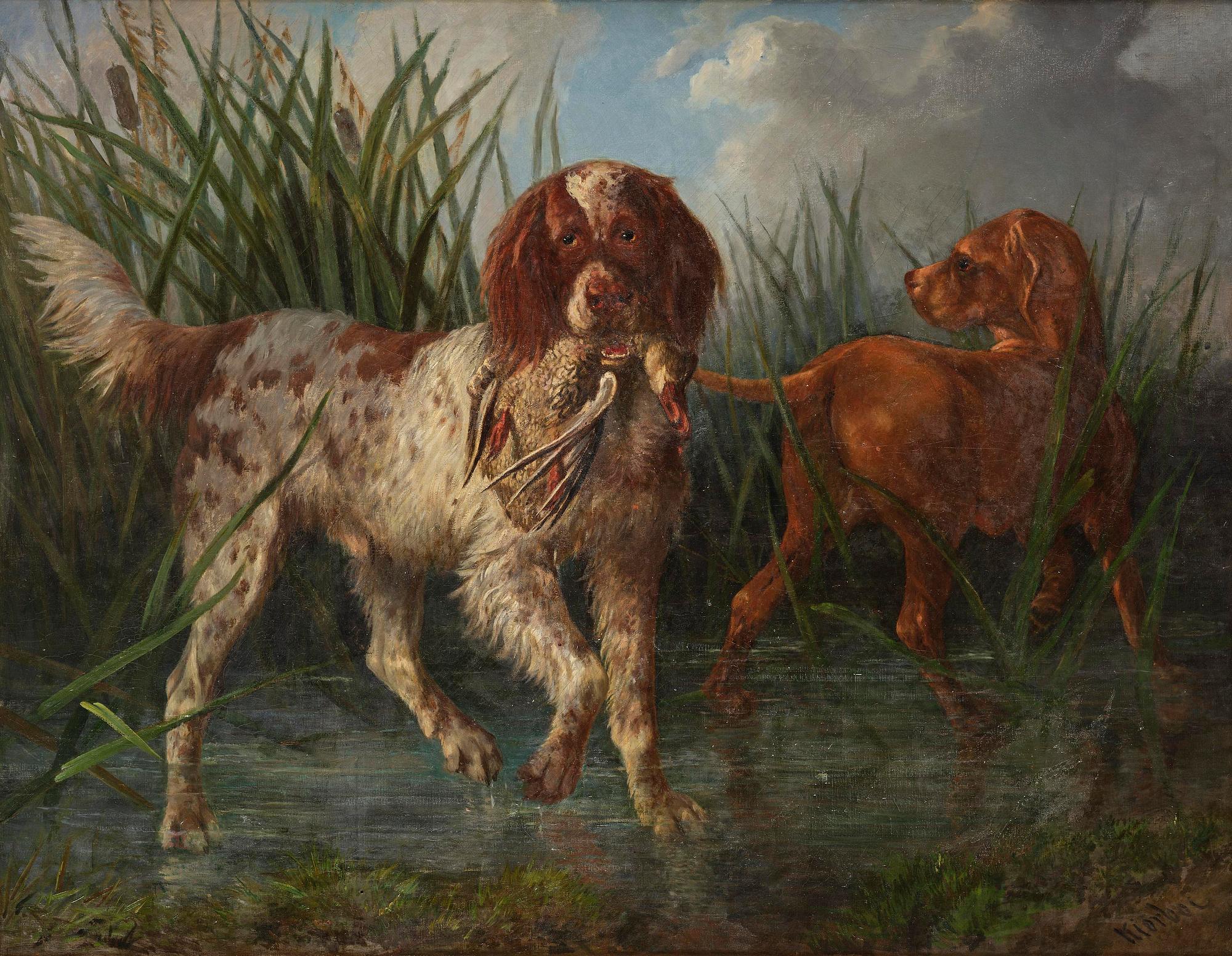 Carl Fredrik Kiörboe, Hunting dogs on duck hunting.