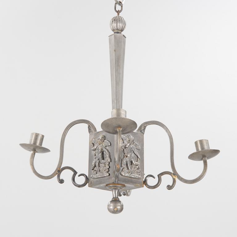 A Swedish Grace pewter chandelier, Sweden, 1920's.