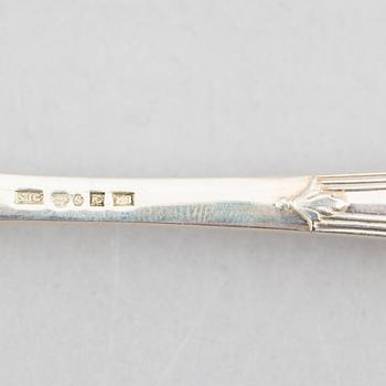Uppsättning skedar och gafflar, 14 delar, silver, "Rosett", bl.a. Bernt Erlandsson, Kristianstad, 1912-32.