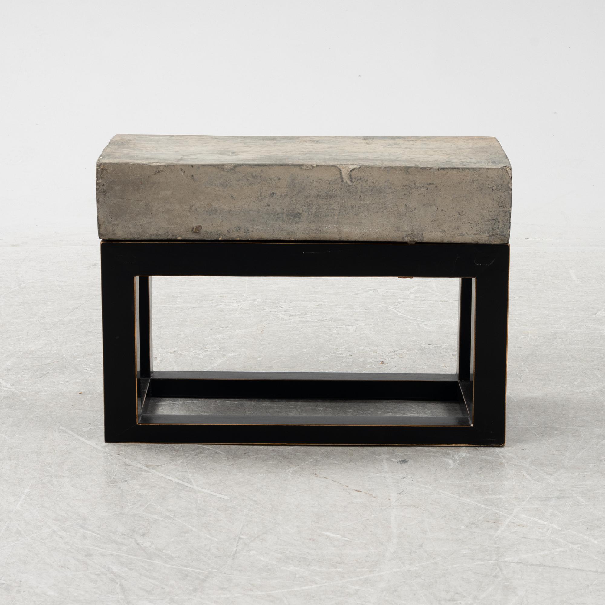 A concrete and wood sidetable/bench, Walles & Walles.