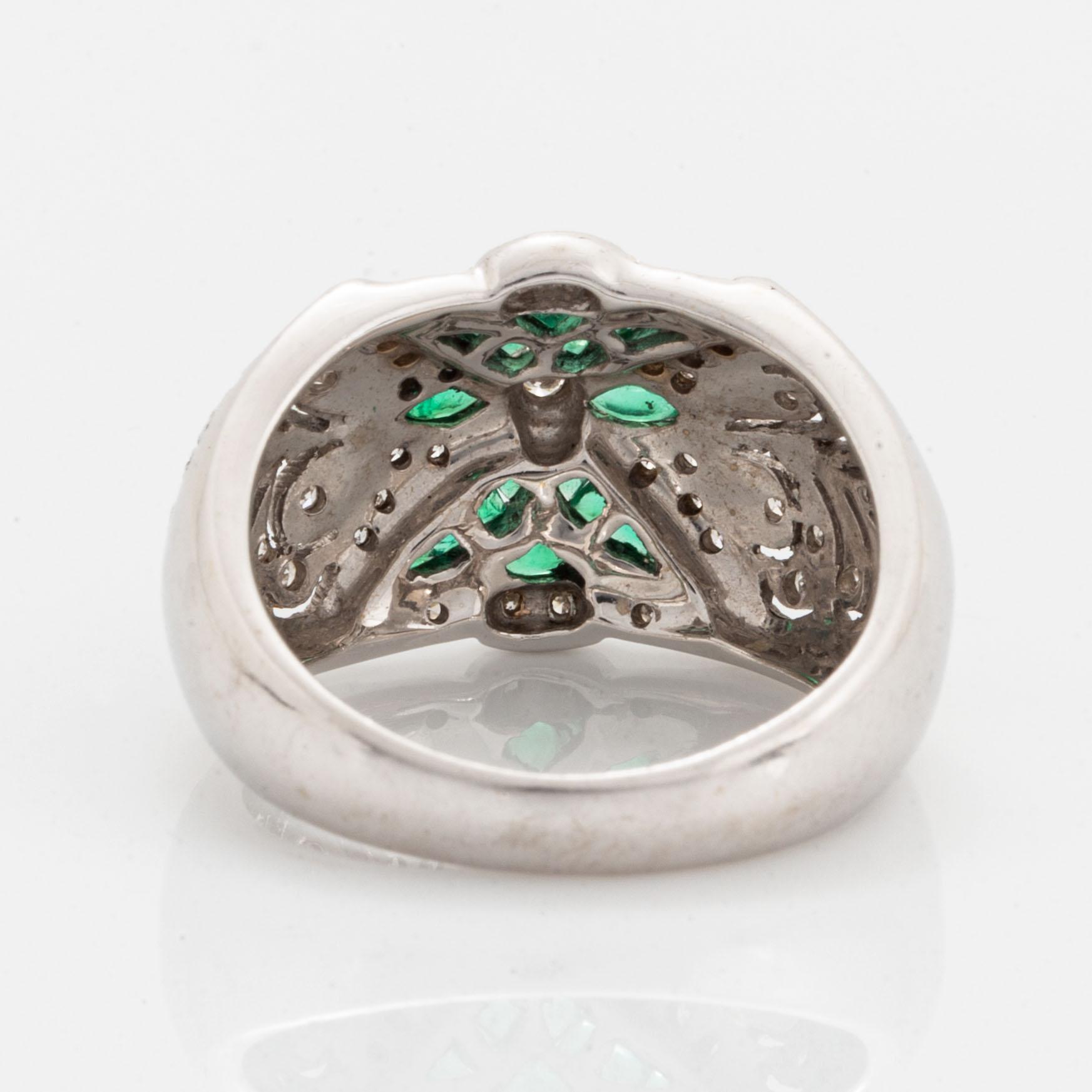 Eight-cut diamond and emerald ring.