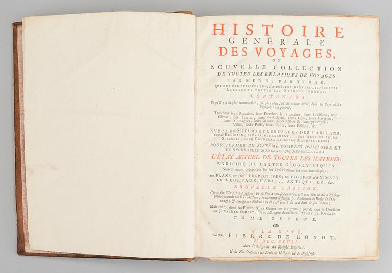 ANTOINE FRANCOIS PREVOST, "HISTORIE GENERALE DES VOYAGES... " 2 vol, utgivare Pierre d' Hondt 1747.