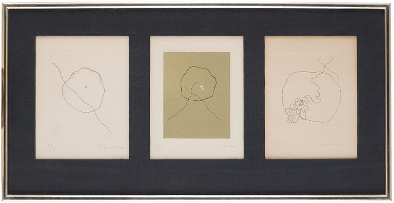 Lucio Fontana, 3 motifs "L'Épée dans l'eau" from "Dix eaux-fortes" (Alain Jouffroy).