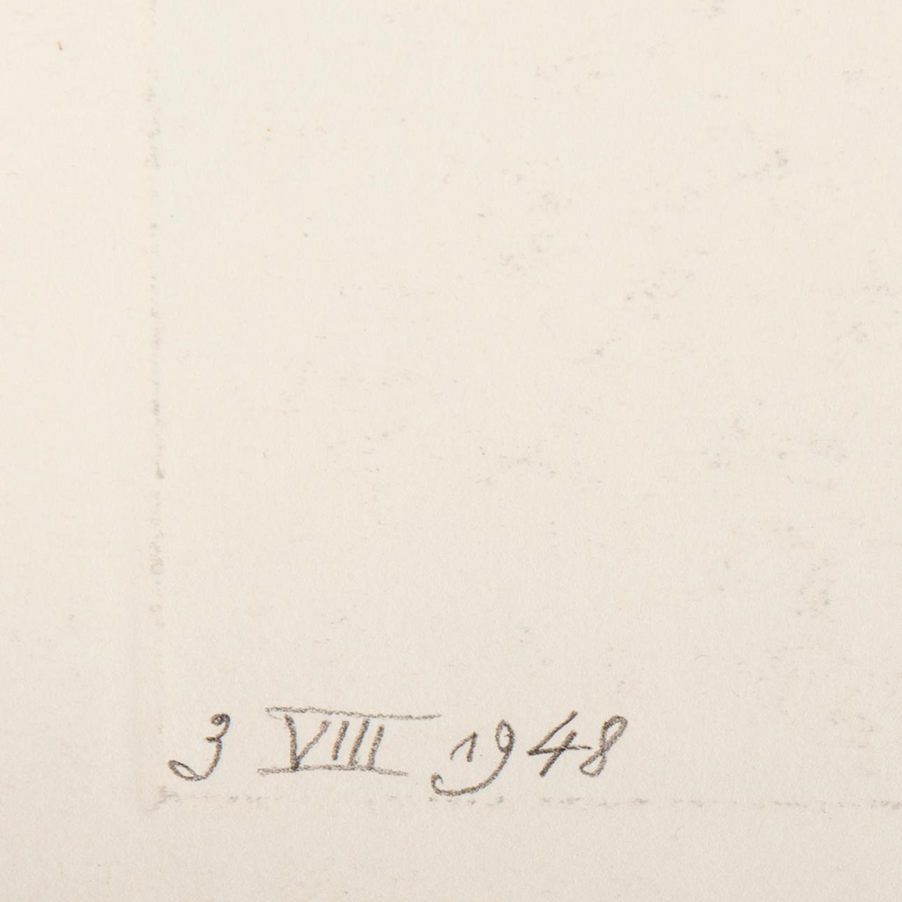 EDUARD WIIRALT, aquatint etching, signed E.Wiiralt and dated 1948 I proovitrükk with ink. Dated 3 VIII 1948 on verso.