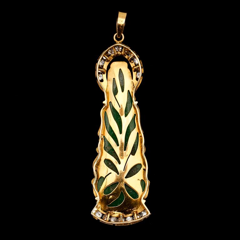 HÄNGE, 18K guld, jade och briljantslipade diamanter.