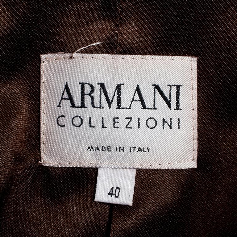 ARMANI COLLEZIONI, a beige/brown wool blend coat.