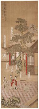 929. A Chinese scroll painting, ink and colour on paper, Qing dynasty, 19th Century.
