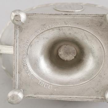SOCKERSKÅL MED LOCK, tenn, Martin Artedius, Norrköping 1800.