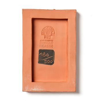 Pablo Picasso, a "Personnages et cavalier" (A.R. 540) terracotta plaque, Madoura, Vallauris, France, post 1968.