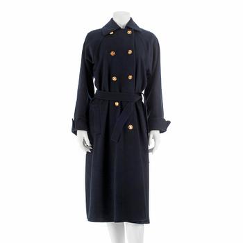 CÉLINE, a dark blue cashmere and wool coat.