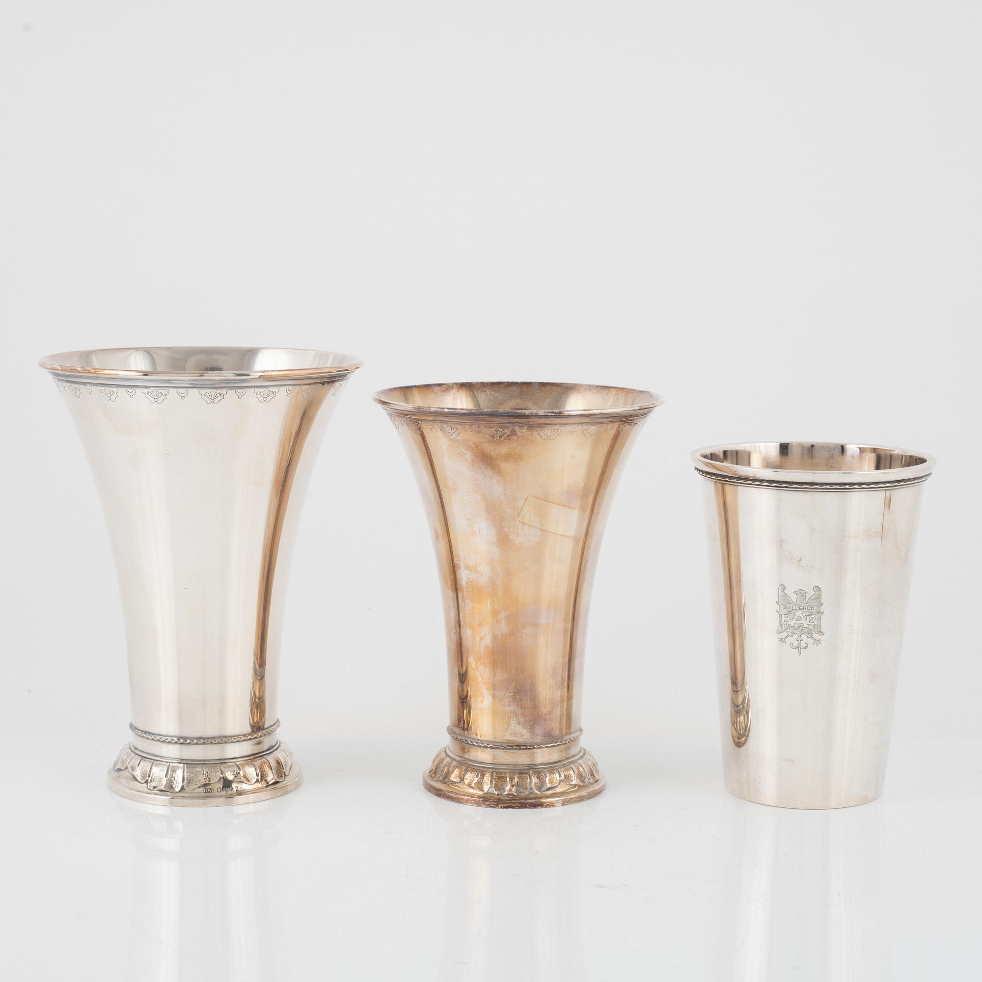Three silver beakers, GAB, Stockholm, Sweden, 1965-1967.