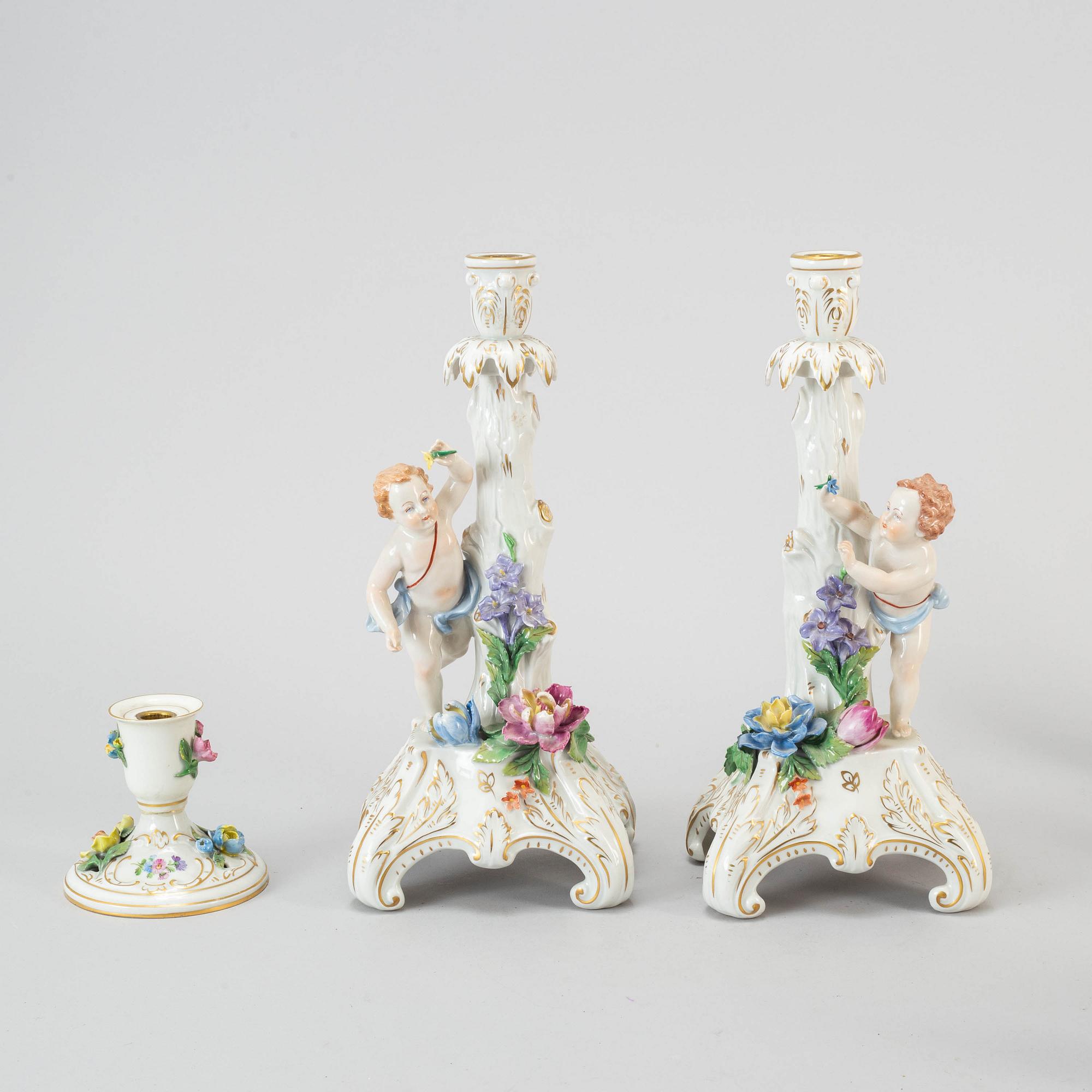 An six piece assembled porcelain garniture, Dresden, mid 20th century.