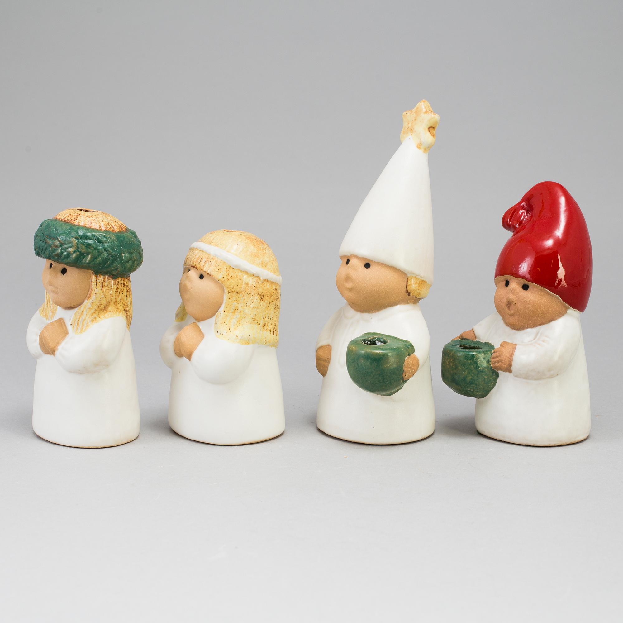 LISA LARSON, figuriner i stengods, fyra stycken, Rörstrand, " Advent".
