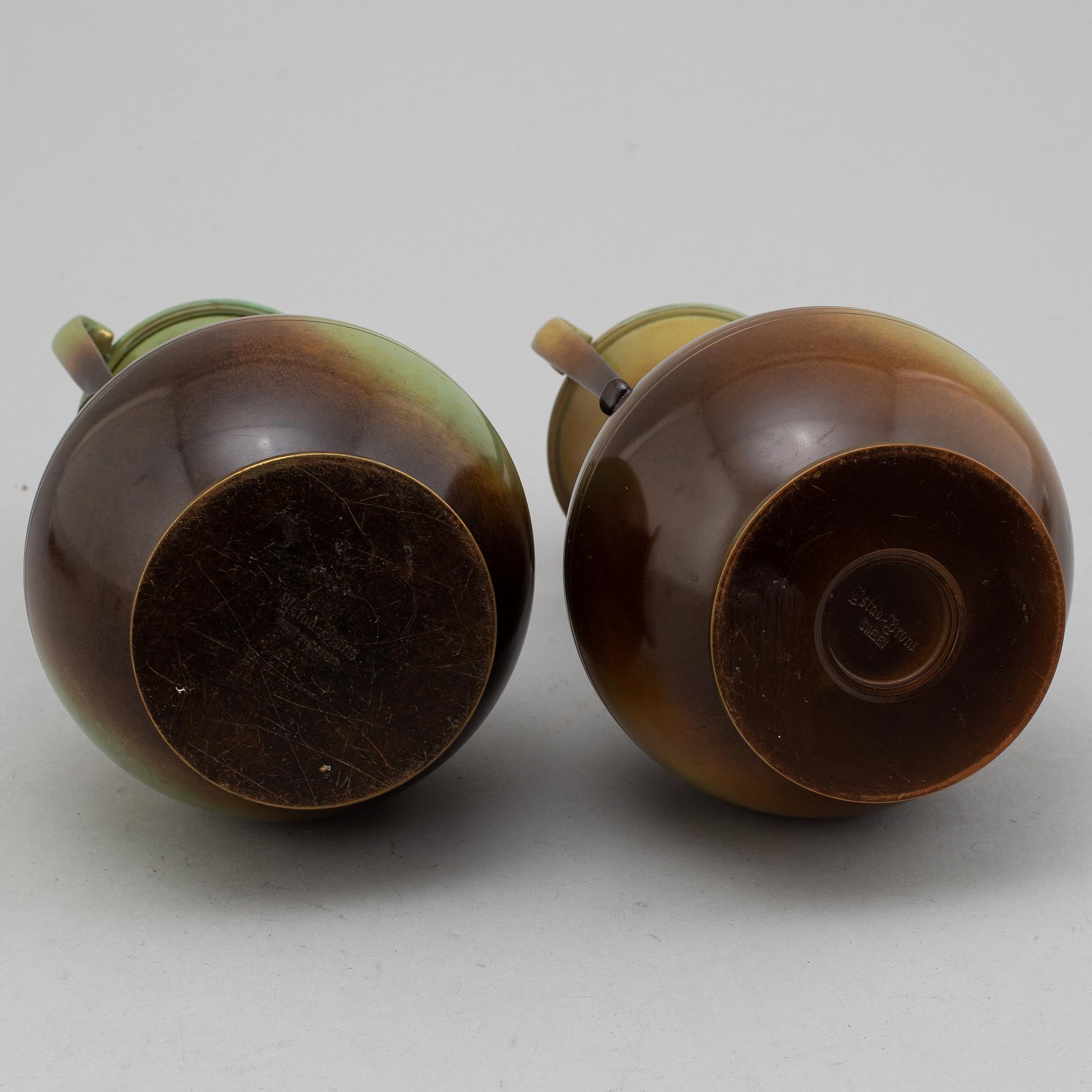 A PAIR OF BRONZE VASES, Ystad Brons, mid 20th century.