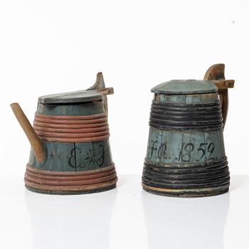 Two Swedish painted folk art vessels, 19th century.