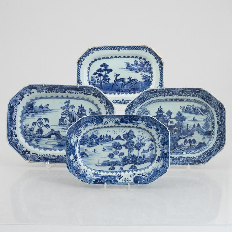 Four blue and white porcelain serving dishes, China, Qianlong (1736-95).