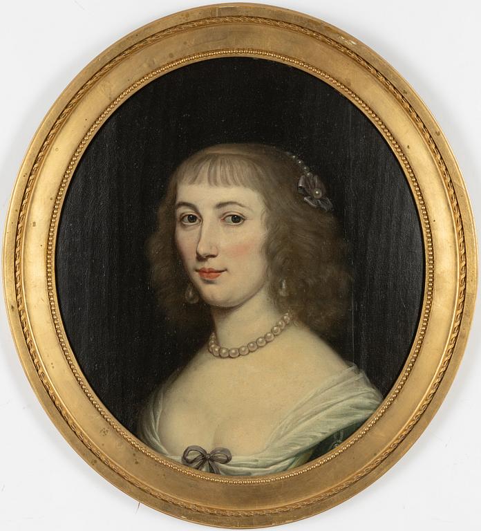 Willem van Honthorst, hans efterföljd, 1700-tal, Dam med barockpärlor.