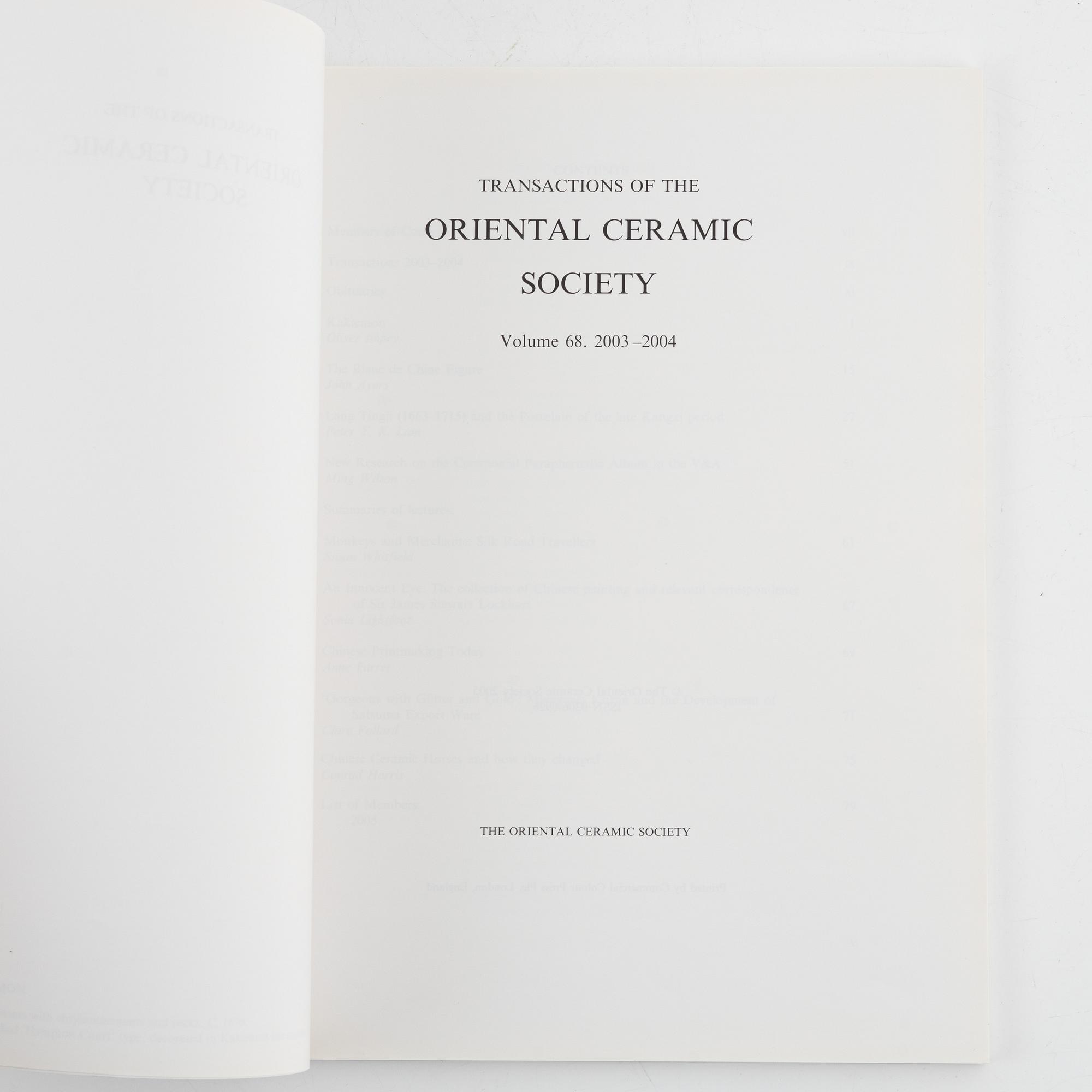 Books, 8 parts, "Transactions of the Oriental Ceramic Society", England.