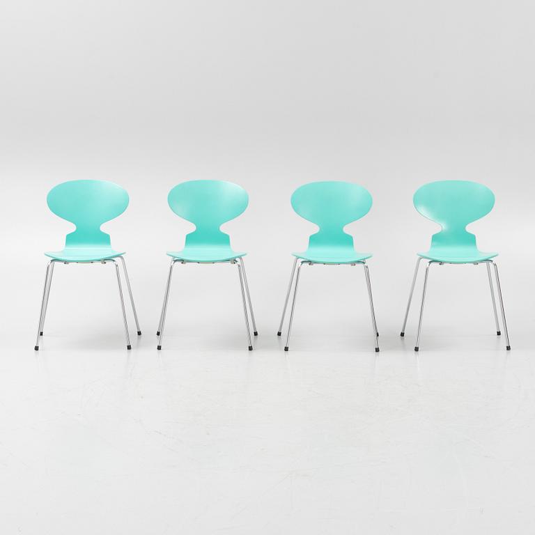 Arne Jacobsen, four 'Ant' chairs, Fritz Hansen, Denmark, 1992-97.