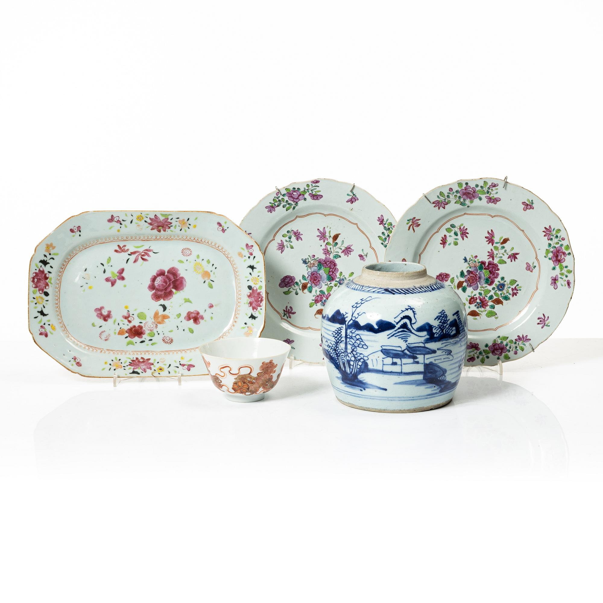 Parti porslin, 5 delar, kina, 1700-1900-tal.