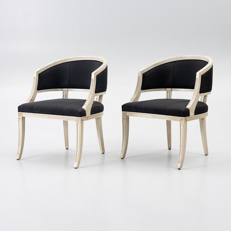 A pair of late Gustavian style armchairs, second half of the 20th century.