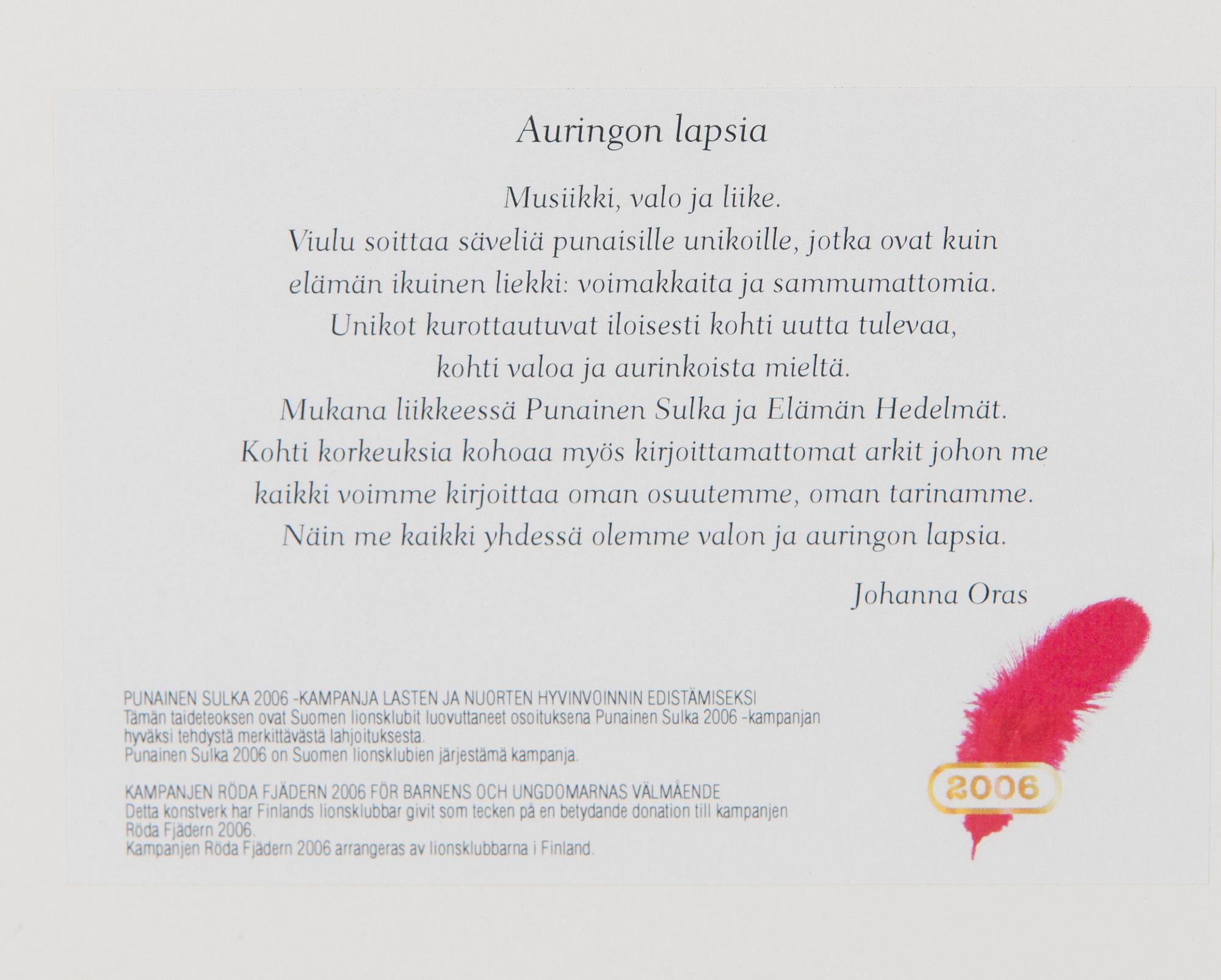 Johanna Oras, 'Solens barn'.