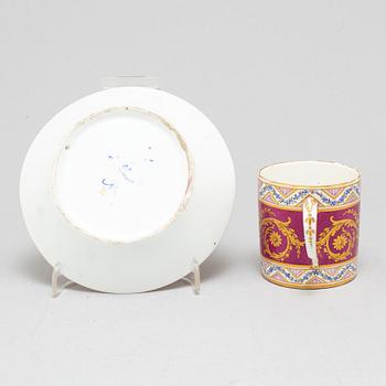 A French cup and saucer, 19th century, with a Sevre like mark.