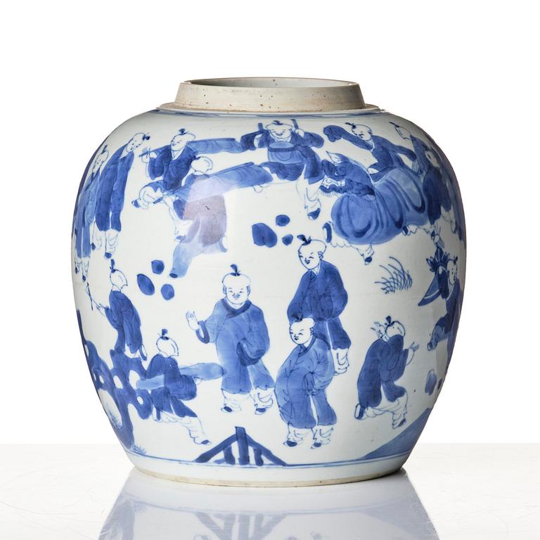 A blue and white 'boys' jar, Qing dynasty, Kangxi (1662-1722).